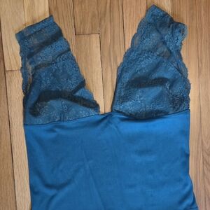 Free People Teal Stretch Lace Tank Top